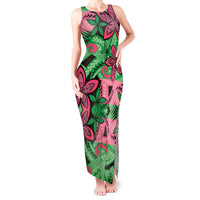 Plumeria Polynesian Pattern Tank Maxi Dress Unique Fantasy Green Pink LT01 Women Green - Polynesian Pride