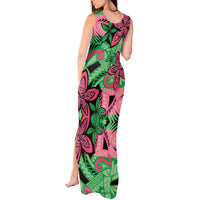 Plumeria Polynesian Pattern Tank Maxi Dress Unique Fantasy Green Pink LT01 - Polynesian Pride