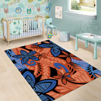 Plumeria Polynesian Pattern Area Rug Unique Fantasy Orange Blue