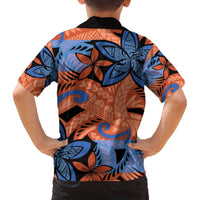 Plumeria Polynesian Pattern Family Matching Off The Shoulder Long Sleeve Dress and Hawaiian Shirt Unique Fantasy Orange Blue