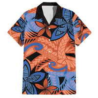 Plumeria Polynesian Pattern Family Matching Off Shoulder Short Dress and Hawaiian Shirt Unique Fantasy Orange Blue