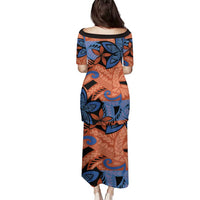 Plumeria Polynesian Pattern Family Matching Puletasi and Hawaiian Shirt Unique Fantasy Orange Blue LT01 - Polynesian Pride