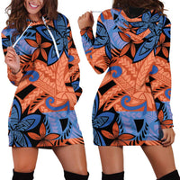 Plumeria Polynesian Pattern Hoodie Dress Unique Fantasy Orange Blue LT01 - Polynesian Pride