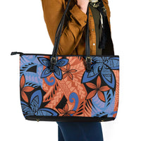 Plumeria Polynesian Pattern Leather Tote Bag Unique Fantasy Orange Blue LT01 - Polynesian Pride