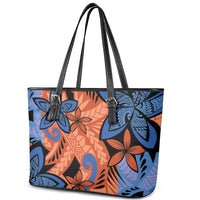 Plumeria Polynesian Pattern Leather Tote Bag Unique Fantasy Orange Blue LT01 - Polynesian Pride