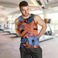 Plumeria Polynesian Pattern Men Tank Top Unique Fantasy Orange Blue