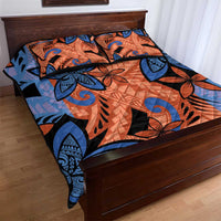 Plumeria Polynesian Pattern Quilt Bed Set Unique Fantasy Orange Blue