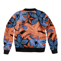 Plumeria Polynesian Pattern Sleeve Zip Bomber Jacket Unique Fantasy Orange Blue LT01 - Polynesian Pride