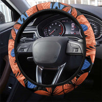 Plumeria Polynesian Pattern Steering Wheel Cover Unique Fantasy Orange Blue