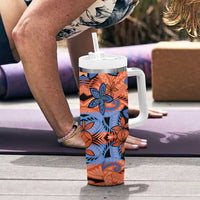 Plumeria Polynesian Pattern Tumbler With Handle Unique Fantasy Orange Blue LT01 - Polynesian Pride