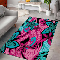 Plumeria Polynesian Pattern Area Rug Unique Fantasy Pink Teal