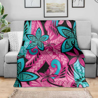 Plumeria Polynesian Pattern Blanket Unique Fantasy Pink Teal