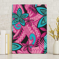 Plumeria Polynesian Pattern Canvas Wall Art Unique Fantasy Pink Teal