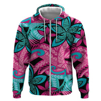 Plumeria Polynesian Pattern Hoodie Unique Fantasy Pink Teal LT01 Zip Hoodie Pink - Polynesian Pride