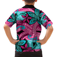 Plumeria Polynesian Pattern Kid Hawaiian Shirt Unique Fantasy Pink Teal LT01 - Polynesian Pride