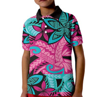 Plumeria Polynesian Pattern Kid Polo Shirt Unique Fantasy Pink Teal LT01 Kid Pink - Polynesian Pride