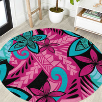 Plumeria Polynesian Pattern Round Carpet Unique Fantasy Pink Teal