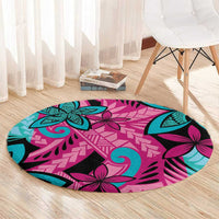 Plumeria Polynesian Pattern Round Carpet Unique Fantasy Pink Teal