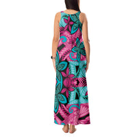 Plumeria Polynesian Pattern Tank Maxi Dress Unique Fantasy Pink Teal LT01 - Polynesian Pride