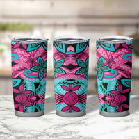 Plumeria Polynesian Pattern Tumbler Cup Unique Fantasy Pink Teal LT01 - Polynesian Pride