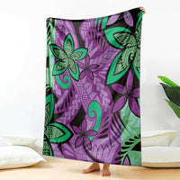 Plumeria Polynesian Pattern Blanket Unique Fantasy Purple Green