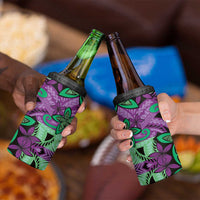 Plumeria Polynesian Pattern 4 in 1 Can Cooler Tumbler Unique Fantasy Purple Green