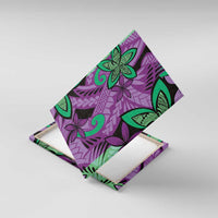 Plumeria Polynesian Pattern Canvas Wall Art Unique Fantasy Purple Green