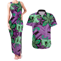 Plumeria Polynesian Pattern Couples Matching Tank Maxi Dress and Hawaiian Shirt Unique Fantasy Purple Green LT01 Purple - Polynesian Pride