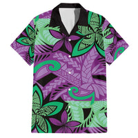 Plumeria Polynesian Pattern Family Matching Off Shoulder Short Dress and Hawaiian Shirt Unique Fantasy Purple Green