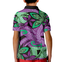 Plumeria Polynesian Pattern Kid Polo Shirt Unique Fantasy Purple Green LT01 - Polynesian Pride