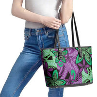 Plumeria Polynesian Pattern Leather Tote Bag Unique Fantasy Purple Green LT01 - Polynesian Pride