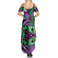 Plumeria Polynesian Pattern Summer Maxi Dress Unique Fantasy Purple Green