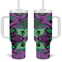 Plumeria Polynesian Pattern Tumbler With Handle Unique Fantasy Purple Green LT01 One Size: 40 oz Purple - Polynesian Pride