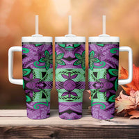 Plumeria Polynesian Pattern Tumbler With Handle Unique Fantasy Purple Green LT01 - Polynesian Pride