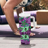 Plumeria Polynesian Pattern Tumbler With Handle Unique Fantasy Purple Green LT01 - Polynesian Pride