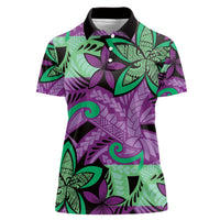 Plumeria Polynesian Pattern Women Polo Shirt Unique Fantasy Purple Green