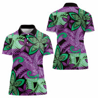 Plumeria Polynesian Pattern Women Polo Shirt Unique Fantasy Purple Green
