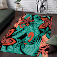 Plumeria Polynesian Pattern Area Rug Unique Fantasy Teal Orange