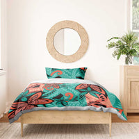 Plumeria Polynesian Pattern Bedding Set Unique Fantasy Teal Orange