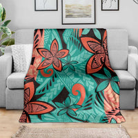 Plumeria Polynesian Pattern Blanket Unique Fantasy Teal Orange