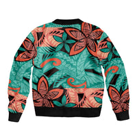 Plumeria Polynesian Pattern Bomber Jacket Unique Fantasy Teal Orange LT01 - Polynesian Pride