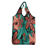 Plumeria Polynesian Pattern Grocery Bag Unique Fantasy Teal Orange LT01 - Polynesian Pride