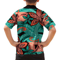 Plumeria Polynesian Pattern Hawaiian Shirt Unique Fantasy Teal Orange