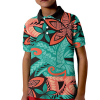 Plumeria Polynesian Pattern Kid Polo Shirt Unique Fantasy Teal Orange LT01 Kid Teal - Polynesian Pride