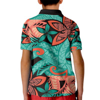 Plumeria Polynesian Pattern Kid Polo Shirt Unique Fantasy Teal Orange LT01 - Polynesian Pride
