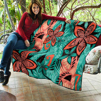Plumeria Polynesian Pattern Quilt Unique Fantasy Teal Orange LT01 - Polynesian Pride