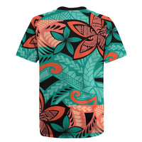 Plumeria Polynesian Pattern Rugby Jersey Unique Fantasy Teal Orange