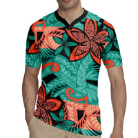 Plumeria Polynesian Pattern Rugby Jersey Unique Fantasy Teal Orange