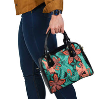 Plumeria Polynesian Pattern Shoulder Handbag Unique Fantasy Teal Orange LT01 - Polynesian Pride