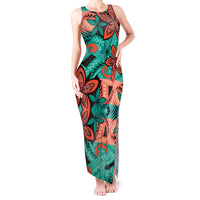 Plumeria Polynesian Pattern Tank Maxi Dress Unique Fantasy Teal Orange LT01 Women Teal - Polynesian Pride